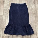 Maeve Anthropologie  Nell Flounced Midi Skirt Navy Blue Size Small Velvet Stretch Photo 8