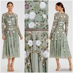 Mac Duggal 5716 Green Sequined Floral Long Sleeve High Neck Midi Dress Photo 1