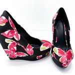 Elle “Jessica” Butterfly / Floral Black Pink Platform Y2K Wedge Heels - Size 8 Photo 4