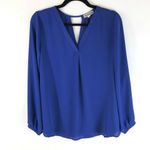 Pleione Womens Top Popover Blouse V Neck Keyhole Back Long Sleeve Blue S Photo 0