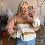 Boutique Stripe V-Neck Balloon Sleeve Pullover Sweater Size Mediujm Photo 0