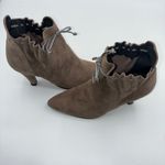 Spiegel Womens 6M Taupe Suede Pointed Toe Ankle Boots Heeled Gather Detail Retro Photo 1