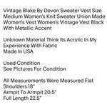 Blake By Devon Vintage Sweater Vest Size Medium Women's Knit Sweater Union Made Women's Vest Photo 1