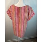 W5  textured knit short sleeve top in a pink and orange striped pattern. Size L Photo 1