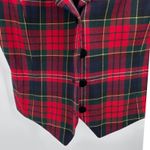 Talbots VTG Womens Plaid Tartan Wool Vest Velvet Collar Button Red Green Sz 10 Photo 2