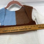 Colorblock Crochet Crop Sweater Sm White, Blue, Brown & Tan‎ NEW Photo 2