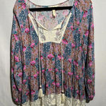 Matilda Jane  Floral Peasant Top Tiered Lace‎ Prairie Boho Cottage Long Sleeve M Photo 0