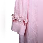 Charter Club Luxury Bubblegum Pink Embroidered Floral Appliqué Cutout Linen Top Photo 2
