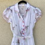 Vintage 1970s Sheer Floral Shirtwaist Dress Size XS 11 White Photo 1
