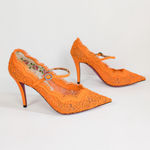 Gucci  Orange Virginia 95 mm Lace Pumps Mary Jane Pointed Toe Women's EU 37 US 7 Photo 2