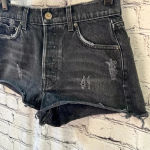 Reformation  Dixie High Waisted‎ Distressed Black Denim Button Fly Shorts Size 25 Photo 1