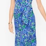 Talbots Blue Floral Jersey Tie Front Stretch Sheath Dress Size XL Photo 0