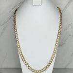 Faux Pearl Charm Long Textured Chain Link Gold Tone Necklace Photo 1