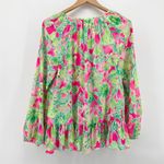 Lilly Pulitzer  Women's Floral Tensley Top Medium Long Sleeve Ruffle Hem Tassel Photo 3