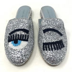 Chiara Ferragni Flirting Silver Glitter Beaded Flat Mules Size 36 / US 6 Photo 0