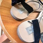 Valentino Garavani Black Lace Up Leather Trimmed Velvet Sandals Size 36.5 Photo 7