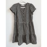 Loft Women Black White Plaid Tiered Shirtdress Short Sleeve Button Front Size PM Photo 4