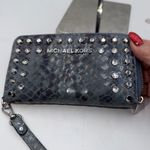 Michael Kors Studded Snake Embossed Zip Around Wristlet Blue Silver Accents Photo 7
