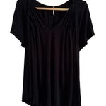 Free People | Black Linen Blend Swing T-shirt V Neck Pintuck Shoulders | Small Photo 0