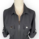 Sharagano Black Front Zip Dress with Cinch Waist Belt Cuffed Sleeves Size 4 Photo 5