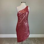 AQUA Sequined One Shoulder Mini Sheath Sparkly Pink Cocktail Party Dress Size 8 Photo 1