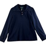 Lauren Ralph Lauren Medium M 1/4 Button Cotton Sweater Navy Blue LRL Women's Photo 0