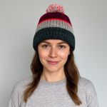 American Eagle  Outfitters Red and Green Knit Pom-Pom Hat Photo 0