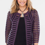 Chico's Travelers Purple Faux Leather Stripe Mesh Zip-Front Jacket Photo 0