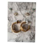 Gold Hoop Earrings & Stud Earring Set With Floral & Blue Crystal Accents Photo 0