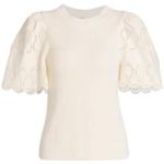 Sea New York Nadene Eyelet Cream Wool Knit Sweater White Short Sleeve Crewneck S Size XS Photo 7