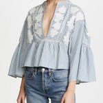 Free People  Liya Embroidered Striped Blouse Top Photo 0