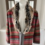 Anne Klein NWT Knit Jacket w/Detachable Fur Collar, Fire Red Holiday Size M $159 Photo 1