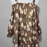 Mileage  Tan Leopard Daisy Cold Shoulder Blouse Size 1X Photo 0