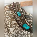 Chico's CHICO’S Beaded Neckline Sheer Blouse Womens Medium Turquiose Boho Print Earthy Photo 2