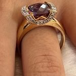 925 Gold Plated real SAPPHIRE 2 Diamonds Ring​ Purple Size 10 Photo 3