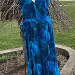 Tropical maxi wrap dress size XL ruffles cap sleeve vacation flowy Blue Photo 0
