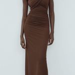 ZARA  dress midi bodycon fitted sheer mesh brown party cocktail wedding cut  Photo 8
