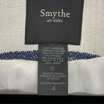 Smythe Classic Duchess Blazer‎ 100% Linen Satin Lined Navy Blue Stripe Size 4 Photo 3