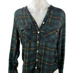 Alice Blue Women's Green Check Plaid Flannel Long Sleeve Button Up Shirt Top XS Photo 0