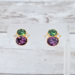 Vintage Museum of Fine Arts Boston Clip On Earrings Green, Purple, Clear Gems Photo 0