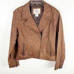 CRIPPLE CREEK Brown 100% Genuine Leather Studded Zipper Pockets Moto Jacket Size M Photo 0