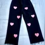 Cider wide leg crop black jeans with pink hearts - Size Small Photo 2