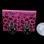 Betsey Johnson  Black and Pink Black Cat Bunny Posts Earrings Photo 2