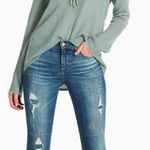 Lucky Brand Womens Rayne Frayed Semi Sheer Wool Blend Knit Sweater Size M Green Photo 0