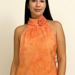 CeCe  organza orange 3D rose floral print flowy halter top Photo 0
