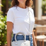 Bueno Dove Dove Light Gray Pebble Leather Crossbody Satchel Bag Photo 0