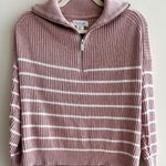 Rachel Zoe Light Pink and White Striped Ribbed Quarter-Zip Sweater, Size Small Photo 0