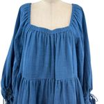 Cleobella  Neha Mini Dress Blue‎ Long Sleeve Tasseled Cotton Size Medium Photo 4