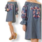 Philosophy  Embroidered Chambray Off The Shoulder Peasant Dress Photo 1