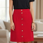 Talbots  Velveteen Button Front A-Line Skirt Red Velvet Stretch Knee Length NWT Photo 0